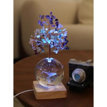Imagem de FOLKOR LIFE Decoração Da Árvore Da Vida Dos Chakras Para Energia Positiva, Árvore Da Sorte De Cura Reiki Com Bola De Cristal De Baleia 3D, Luz Noturna Led, Presente Espiritual Legal Para Mulheres,