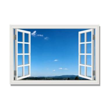 Imagem de PY3H69 Arte de parede em tela de janela aberta, impressão natural em tela. Lindo cenário de céu 10 cm, decoração de parede de paisagem de janela, decoração de casa moderna. 30 x 45 cm-4,7 x 17,7 pol