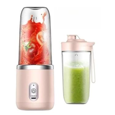 Imagem de 400ML 6 Lâminas Espremedor Elétrico Mini Liquidificador Portátil De Suco De Alimentos Misturador Leite Smoothie(Rosa 2 copos)