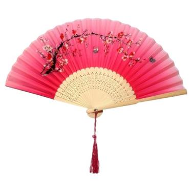 Imagem de Leque De Mão Japonês Bambu Madeira Tecido(Ruby Sakura)