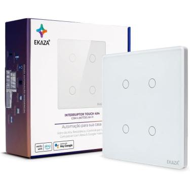 Imagem de Interruptor Inteligente Touch borda 2.5 D Wifi+BLE 4X4 4 botões Branco  Google home e Alexa