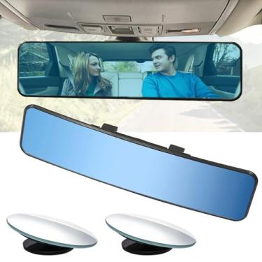 Imagem de Kitbest Espelho retrovisor, espelho retrovisor universal, espelho grande angular, espelho retrovisor interior, espelho retrovisor antirreflexo, espelho de carro de matiz azul (bônus 2 espelhos de ponto cego)