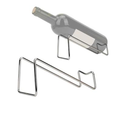 Imagem de Linkidea 2 unidades de rack de vinho de metal, suporte de garrafa portátil, suporte de armazenamento de mesa para champanhe e vinho, organizador decorativo moderno (prata)