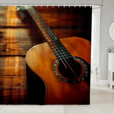 Imagem de Feelyou Cortina de chuveiro para violão, meninos, meninas, vintage, música, guitarra, banheiro, conjunto para crianças, mulheres, homens, à prova d'água, rock, instrumentos musicais, acessórios de