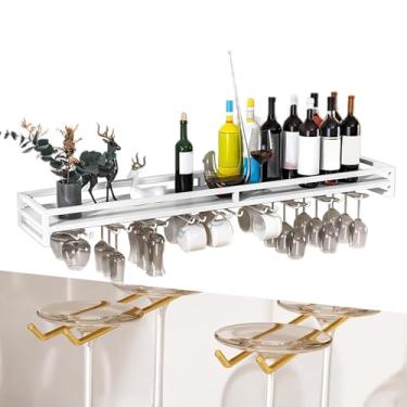 Imagem de Suporte De Copo De Vinho De Parede 5/7/9 Linhas De Suporte De Copo De Vinho Para Bar De Cozinha, Economia De Espaço 24" 32" 40" Prateleiras De Parede De Prateleiras De Taça, White, 40"(100cm)