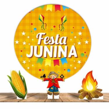 Imagem de Painel Festa Redondo 1,50m 03 Totens Display MDF 25cm Festa Junina - F