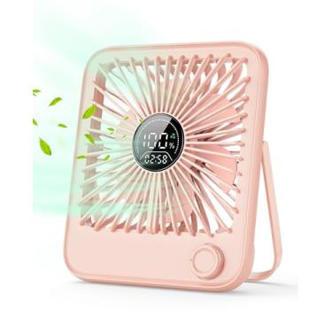 Imagem de Ventilador de mesa pequeno, ventiladores pessoais, 100 velocidades, ajustável, silencioso, pequeno, portátil, exibição inteligente das horas restantes para escritório, quarto, casa, mesa, rosa