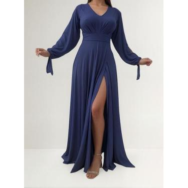 Imagem de Vestido Longo Festa Madrinha Manga Aberta Com Fenda E Decote - Casual 