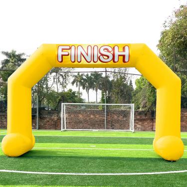Imagem de Sewinfla Arco inflável para ambientes externos, amarelo, 6 metros, com 2 faixas intercambiáveis e soprador de 240 W, arco inflável hexagonal para comércio de corrida, publicidade ao ar livre