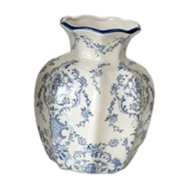 Imagem de WeiLaiKeQi Vaso de cerâmica chinês para flores, suporte para plantas, decoração, arranjo de flores minimalista exclusivo para estante, sala de estar, mesa de, Begônia 8cmx15cm