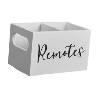 Imagem de WeiLaiKeQi Suporte de controle remoto para mesa, rústico multiuso com 2 compartimentos, organizador de controle remoto para sofá, cama e escritório, Branco