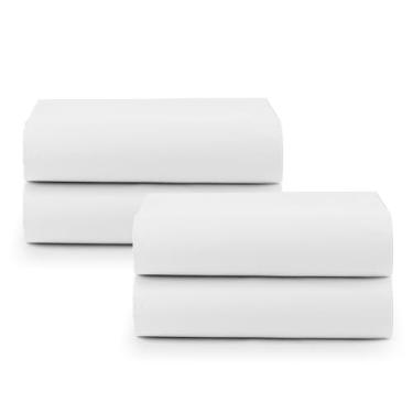 Imagem de Lençol Premium sem Elástico, 180 Fios, Branco, Kit 4 Peças, Hotelaria (Solteiro Especial)