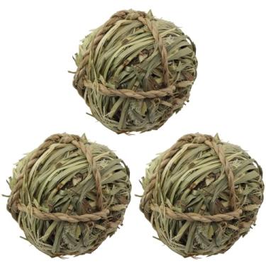 Imagem de BLLNDX 3 peças de bolas de grama mastigável de coelho tecido natural gerbil para dentição jogo de atividade de animais pequenos brinquedos de mastigar para hamster chinchila porquinho da índia animal