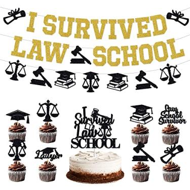 Imagem de Unigift Decoração Para Festa De Formatura Da Faculdade Direito, Faixa Dourada Brilhante "Eu Sobrevivi", Guirlanda Boné Formatura, Topo Bolo Advogado, Acessórios Cabine Fotos E Materiais Parabéns