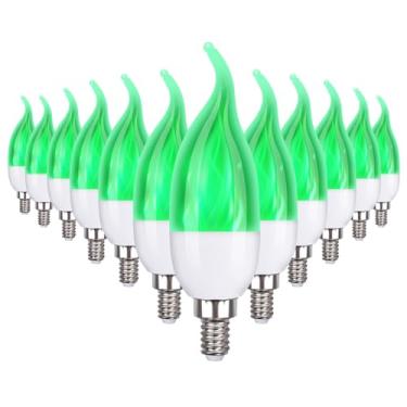 Imagem de OHLGT Lâmpadas De Chama E12, Candelabro Led 3 Modos, 2,0 Watts, Luz Vela Verde, Ponta Para Decoração Festa Natal (Pacotes Com 12)