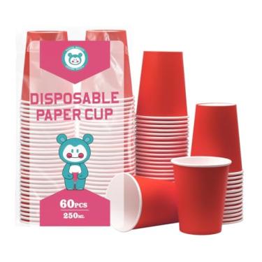 Imagem de Yuxitia Copos de papel descartáveis, 60 peças de copos de papel vermelhos para festa de casamento faça você mesmo, piquenique, churrasco, viagem e evento, 227 g (vermelho)