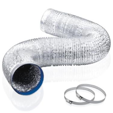 Imagem de Wathai Mangueira de ventilação flexível para secadora de 10 cm, kit de dutos de folha de alumínio de 3 m de espessura para espaços apertados, mangueira de exaustão resistente a esmagamento com 2