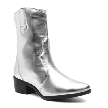 Imagem de Bota Feminina Texana Cano Médio Curto Casual Leve e Macia Salto Baixo Confortável - Prata/39