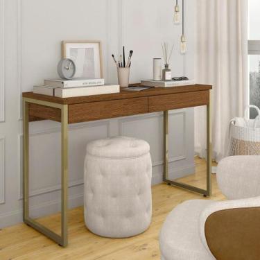 Imagem de Escrivaninha Estilo Industrial Cayman 2 Gavetas Dourado/freijó - M.a -