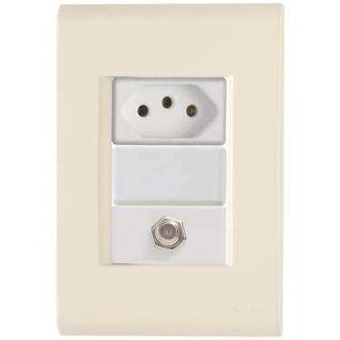 Imagem de Cj Tomadas 10A e TV SAT Coaxial Liz Bege Tramontina completo pronto - 