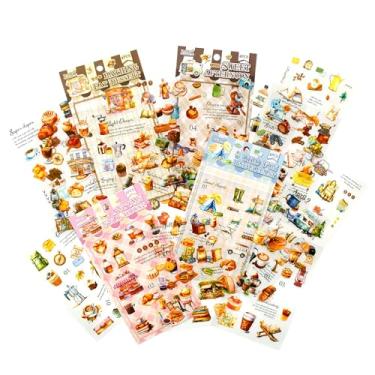 Imagem de OKUPAN Adesivos de comida vintage para scrapbooking – 320+ adesivos transparentes de sobremesa, café, bolo e pão para diário, suprimentos de diário de lixo, artesanato infantil DIY, decoração de