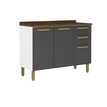 Imagem de Gabinete de Cozinha Modulado c/ Tampo Bella c/ 3 Portas e 2 Gavetas 120cm Grafite - Bertolini