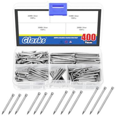 Imagem de Glarks Kit sortido de unhas de 400 peças, 26 mm, 28 mm, 30 mm, 35 mm, ferragem manual de aço carbono, pregos de acabamento para pendurar fotos, madeira, moldura