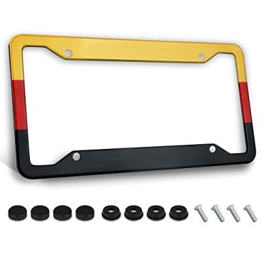 Imagem de Moldura de placa de carro com bandeira alemã de qualidade metal alumínio patriótico preto porta-etiquetas com 4 furos e parafusos decoração de 30 x 15 cm para veículos dos EUA padrão perfeito para