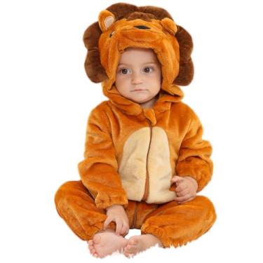 Imagem de Macacão com capuz para bebê recém-nascido MICHLEY para inverno, outono, flanela, animal, cosplay, Marrom, Size 90 (12 - 18 Months)