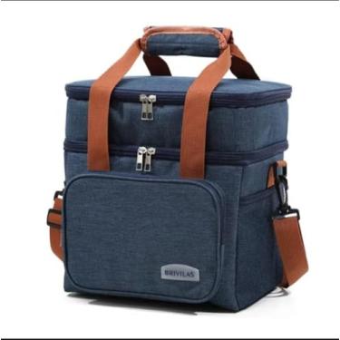 Imagem de Bolsa Termica Marmita Lancheira Grande Alça Ombro Trabalho Passeio Academia Dois Andares (Bolsa Azul)