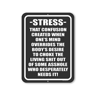 Imagem de Honey Dew Gifts, Stress that Confusion Created When One's Mind, 23 cm x 30 cm, Poste de placa de metal, decoração de casa engraçada, acessórios Man Cave, HDG-1339