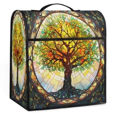 Imagem de Capa de misturador Kitchen Aid compatível com árvore vintage de 6 a 8 quartos capa de misturador amarela flor vermelha capa contra poeira com bolso com zíper acessórios para misturador de utensílios