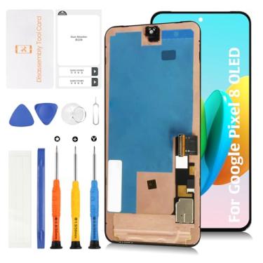 Imagem de Olivechard Substituição de tela para Google Pixel 8 de 6,1 polegadas com moldura (transferência de cabo de impressão digital necessária) Substituição de tela LCD OLED de reposição para montagem