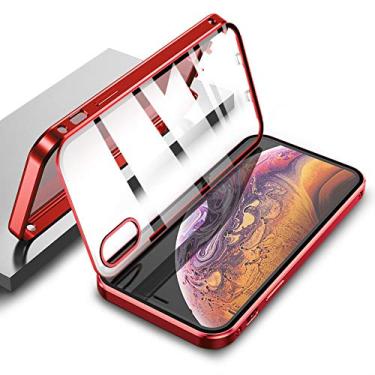 Imagem de KMXDD Capa de bloqueio de segurança para iPhone 12 capa amortecedora com protetor de lente de câmera protetor de tela integrado de vidro dupla face 360 moldura de metal de corpo inteiro capa transparente (iPhone12, vermelho)