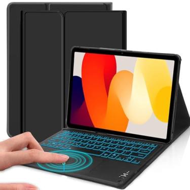 Imagem de QYiiD Capa Com Teclado Touchpad Retroiluminado Para Xiaomi Redmi Pad Se 11" 2023, Trackpad Sem Fio Suporte De Couro, Preta