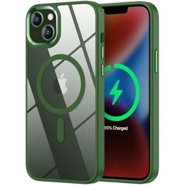 Imagem de SaiMeun Capa magnética para iPhone 13, [compatível com MagSafe] [proteção de nível militar] Capa protetora à prova de choque com parte traseira rígida transparente e moldura macia de TPU (verde)
