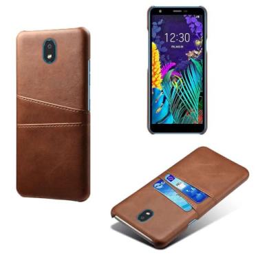 Imagem de Capas Compatível com LG K30 (2019),Caso de couro PU-Tampa de telefone a prova de choque com 2 slots de cartão,Proteção anti-impressão digital e anti-gota-Brown