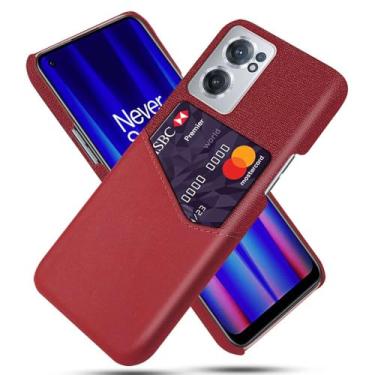 Imagem de Capa para Oneplus Nord EC2 5G,Tela e tampa de couro PU,Antideslizante,360°cobertura completa à prova de choque com 1 slot de cartão atrás,Prevenção de queda-Red