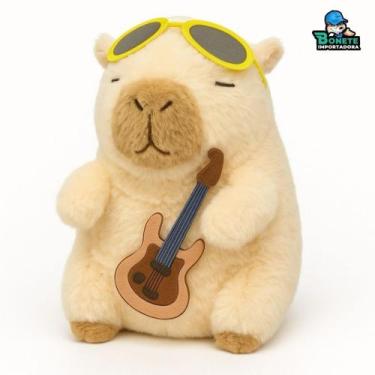 Imagem de Pelúcia Capivara Rockeira 22cm com Guitarra e Óculos de EVA  Cores Sor