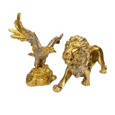 Imagem de Decoração de Mesa Estatua Enfeite Leão de Resina com brilho ou sem(Leão andando com águia)