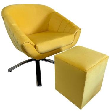 Imagem de Kit Poltrona Giovana Giratória Cromado, Puff Quadrado e Almofadas em S