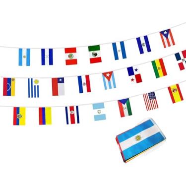 Imagem de Bandeiras de cordas de decorações da América Latina 22 bandeiras de países de língua espanhola bandeiras bandeiras para decorações de eventos do mês da herança hispânica (9,5 m 22 bandeiras)