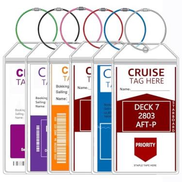 Imagem de Pacote com 6 etiquetas de bagagem de cruzeiro para Carnaval, MSC, Princess, NCL Cruise Ships Essentials em 2023-2024, porta-etiquetas de cruzeiro transparentes e amplas com selo de zíper à prova