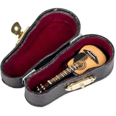 Imagem de Broadway Gift Co. Miniatura de guitarra clássica, réplica, tom de madeira, 3 x 7 cm, estatueta de mesa de pedra de resina