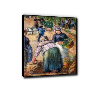Imagem de LXURY Pissarr - Mercado de batatas, pintura famosa - pronto para pendurar - impressões em tela - reproduções em tela - imagem de arte de parede para decoração de casa 80 x 104 cm moldura preta