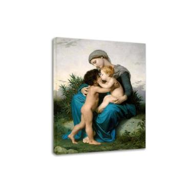 Imagem de LXURY Bouguereau.Fraternal Love.Reprodução de pinturas famosas. Arte de parede em tela. Pôsteres e impressões. Imagem para decoração de casa 50 x 65 cm Moldura interna