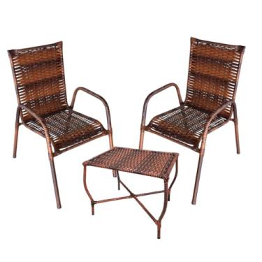 Imagem de Kit 2 Cadeiras e mesa de Centro Resistente UV Varanda Jardim Alpendre Fibra Junco Sintético