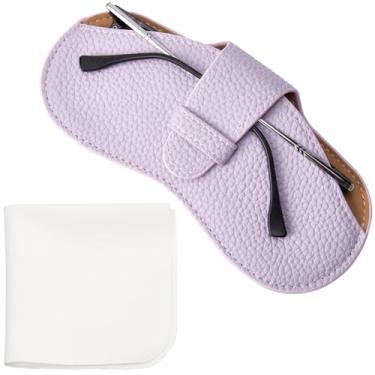 Imagem de CREATCABIN Estojo fino para óculos de sol bolsa de couro portátil leve para óculos de viagem porta-óculos com pano de limpeza macio presente para mulheres e homens, férias, lilás