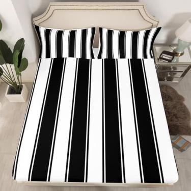 Imagem de Manfei Jogo de cama casal listrado preto, 3 peças, geométrico, abstrato, branco e preto, com 2 fronhas, decoração de quarto de crianças, meninos e meninas, sem lençol de cima