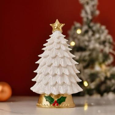 Imagem de Árvore de Natal alimentada por bateria, estatuetas colecionáveis, escultura, resina, artesanato, decoração, casa, escritório, festival, decoração de mesa, pequeno presente (branco)